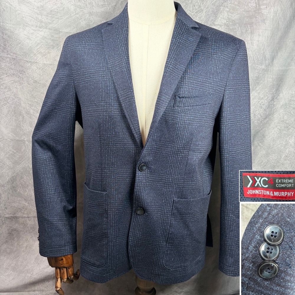 Johnston Murphy XC4 Extreme Comfort Blazer Windowpane Mens M Two Button Stretch